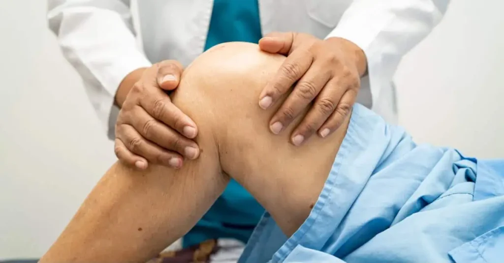 Doctor massaging a man’s knee to help with poor blood circulation