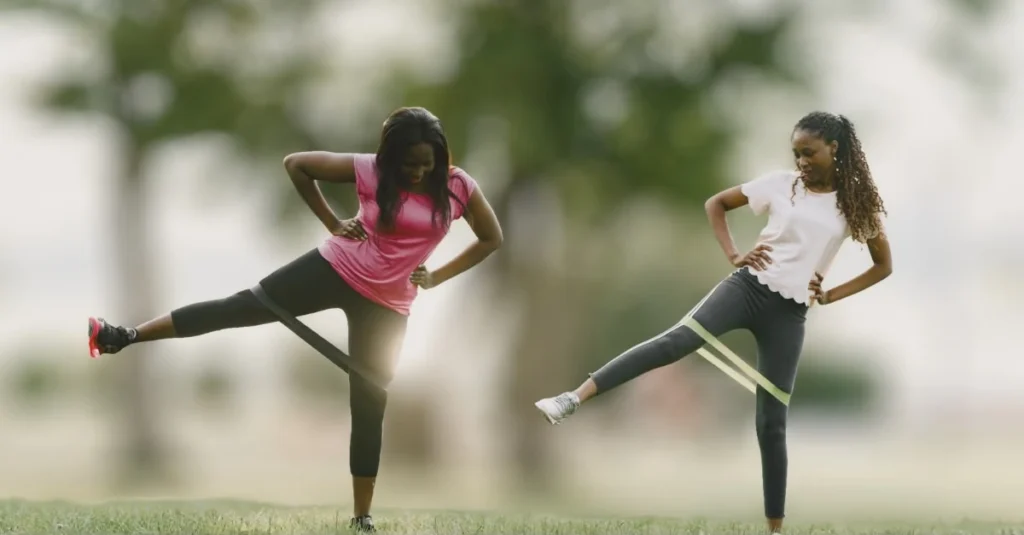 Mother and daughter exercising together for better health