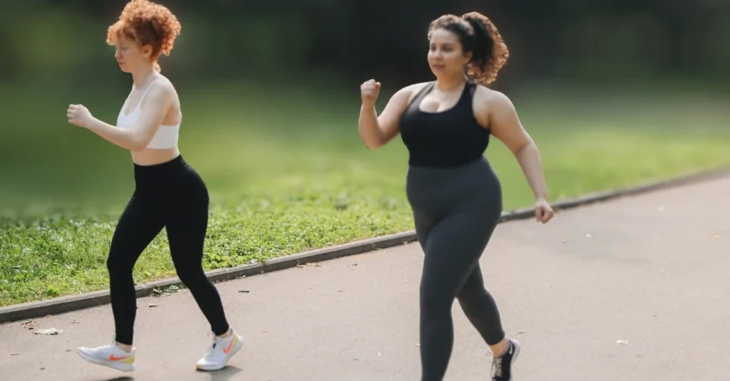 Two women walking together outdoors
